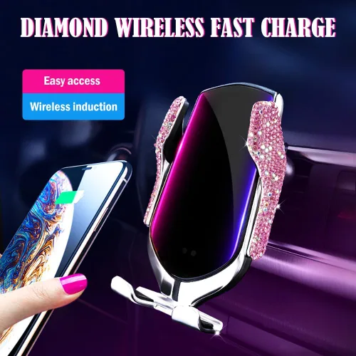 Miniatura 2 de eing Bling Soporte de teléfono para automóvil, soporte de teléfono celular para automóvil, cargador USB inalámbrico para automóvil, soporte de taza