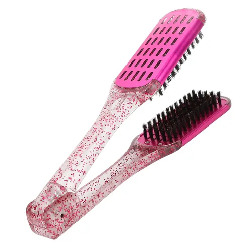 Miniatura 8 de ZJchao Cepillo de pelo con abrazadera, cepillo de doble cara, cepillo para alisar el cabello, forma de V, doble peine para alisar el cabello, férula
