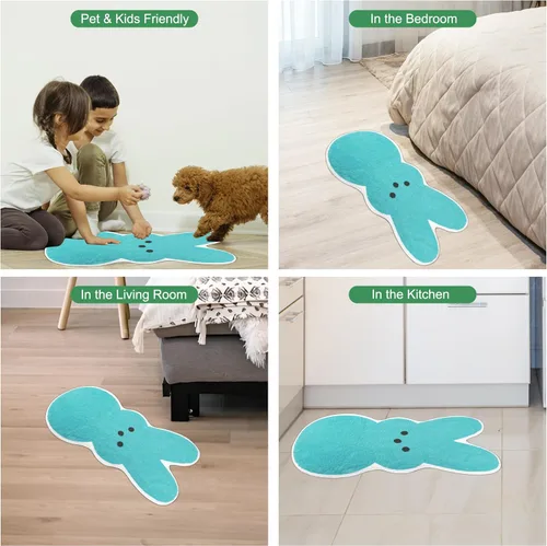 Miniatura 6 de Tapete de baño de Pascua de conejo, conejo azul, 30.9 x 16 pulgadas, suave, antideslizante, lavable a máquina, absorbente, estilo clásico, unisex