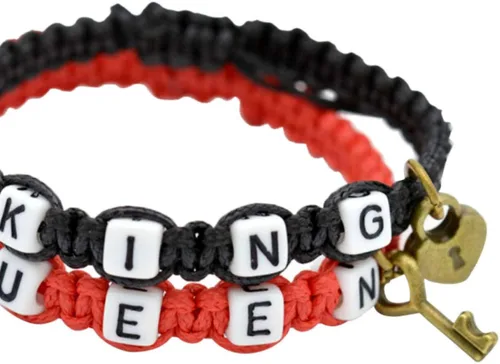 Miniatura 6 de Pulseras para niñas adolescentes hecho a mano pareja rey reina trenzado cuerda pulsera clave aleación colgante decoración regalo