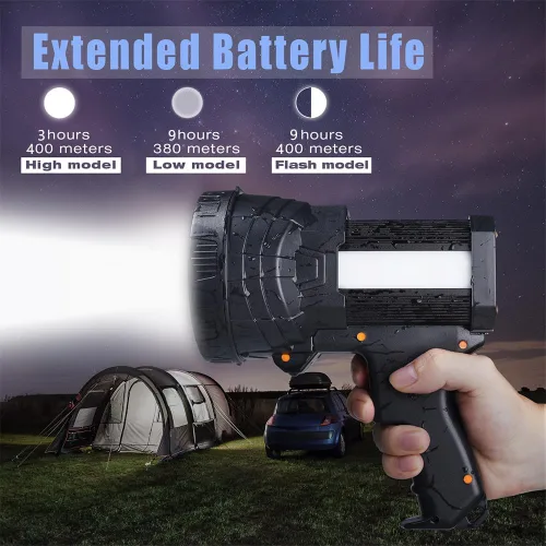 Miniatura 3 de YIERBLUE - Foco recargable, superbrillante, 1000 000 lúmenes, led, linterna, proyector de mano, 10 000 mAh, larga duración, linterna grande y Negro