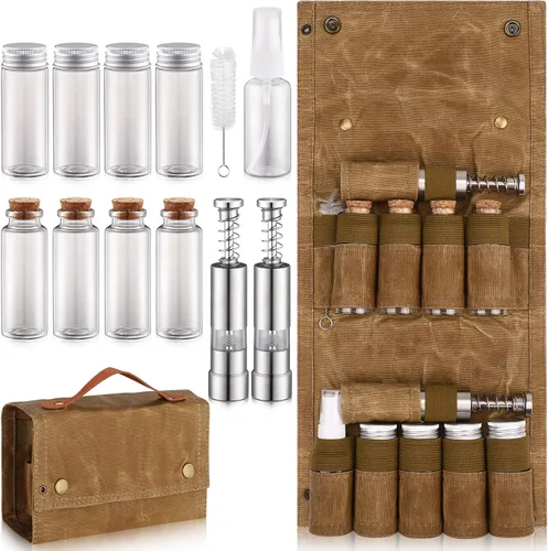 Miniatura 8 de TOBWOLF Kit de especias de camping con 9 tarros, 2 molinillos de sal/pimienta, bolsa de especias portátil, bolsa de almacenamiento de condimentos
