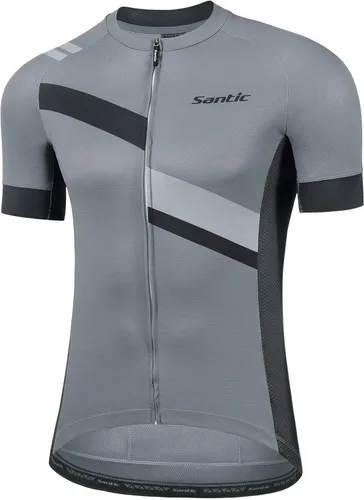 Santic Camiseta de ciclismo para hombre, manga corta, camiseta de ciclismo de carretera, con cremallera completa, UPF 50+, MTB con bolsillos