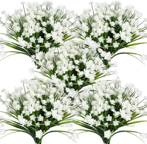 Flores artificiales, 8 paquetes de plantas artificiales para exteriores, resistentes a los rayos UV, plantas artificiales, arbustos para interiores
