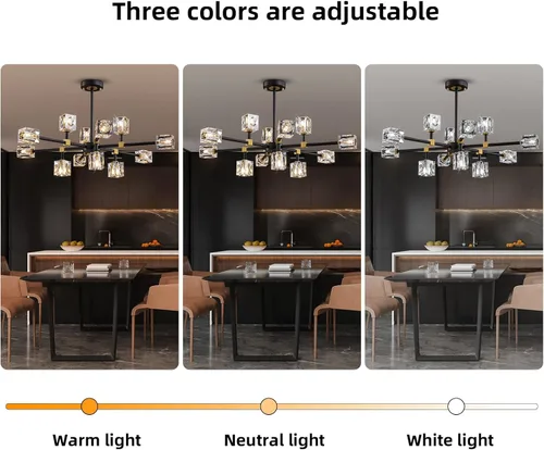 Miniatura 6 de Candelabro de Cristal Negro, Lámparas de Araña Sputnik con 12 Luces, Lámpara de Techo Moderna Ajustable en Altura Semiempotrada para Comedor, Isla