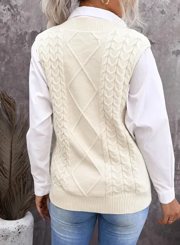 Miniatura 4 de EVALESS - Chaleco de gran tamaño para mujer, cuello en V, sin mangas, color sólido, suéter suelto