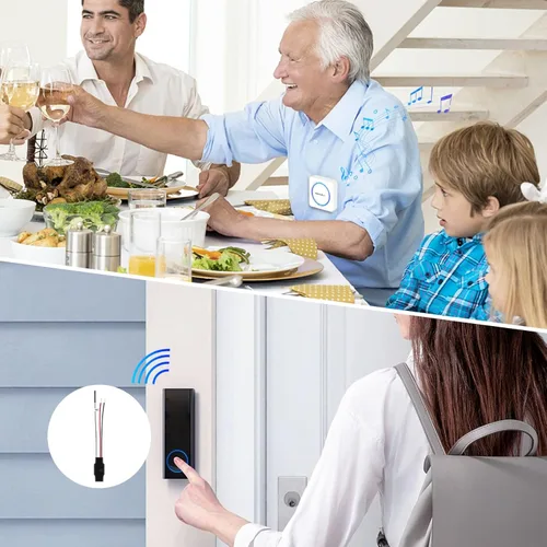 Miniatura 2 de SINGCALL Extensor de timbre inalámbrico para convertir con cable a inalámbrico para timbre con cable existente, receptor LED portátil, 32 campanas
