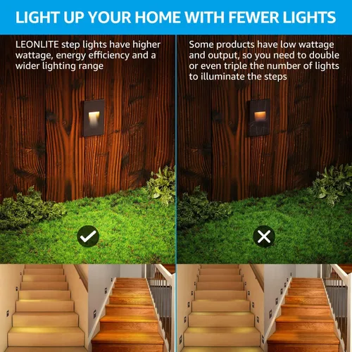 Miniatura 6 de LEONLITE - Luces LED para escalones de 3CCT 120V, 3.5W 110LM regulables del 5% al 100%, impermeables para interiores y exteriores, verticales, luz