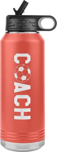 Miniatura 5 de Botella de agua de entrenador de fútbol, 32 onzas, con tapa abatible de acero inoxidable grabada, con pajita, regalo de entrenador de fútbol