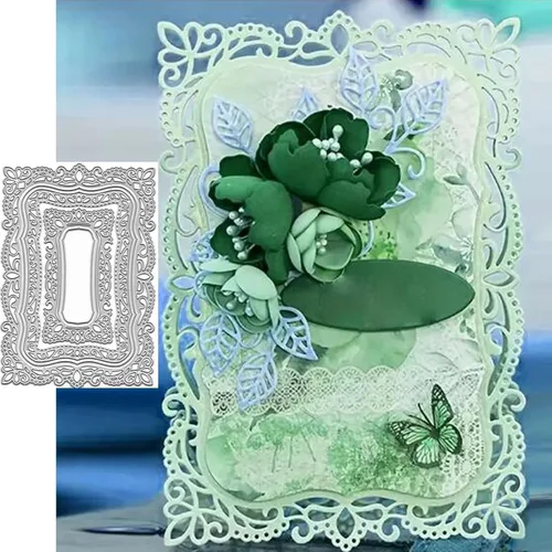 5 piezas de encaje con marco de flores de metal, plantillas rectangulares de corte de borde de hoja de encaje para álbumes de recortes, álbumes de