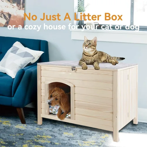 Miniatura 8 de Petsfit Caja de arena plegable, no requiere herramientas para el montaje, caja de arena para gatos, muebles ocultos, se adapta a la mayoría de cajas