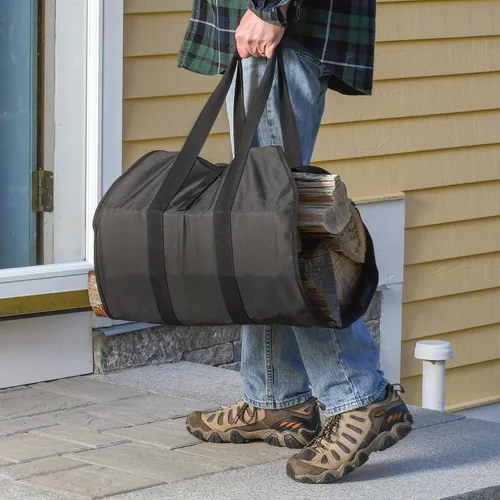 Miniatura 7 de ShelterLogic Soporte para leña y bolsa de transporte para leña repelente al agua de extremo abierto de 20 pulgadas, color negro