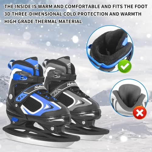 Miniatura 3 de Nattork Patines de hielo para niños, niños y niñas, patines ajustables de hockey con cordones, acolchado suave y soporte de tobillo reforzado