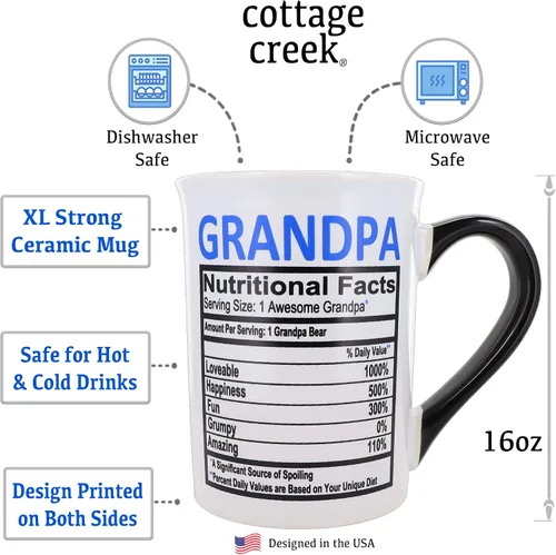 Miniatura 2 de Cottage Creek Taza para abuelo, taza de café de cerámica de 16 onzas con datos nutricionales para abuelos, regalos para hombres, papá, papaw, papaw