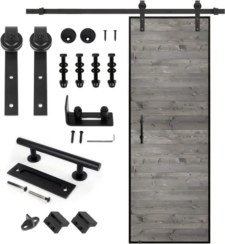 Miniatura 10 de S&Z tophand Puerta de granero marrón de 20 pulgadas x 84 pulgadas con kit de herramientas corredizas de 5 pies, estilo moderno, requiere montaje