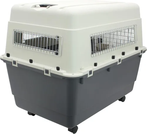 Miniatura 4 de SportPet Designs - Jaula de viaje de plástico para perro, con puerta de alambre y ruedas, tamaño XXL Crema/Gris