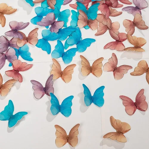 Miniatura 5 de Mariposas comestibles para decoración de pasteles, decoración comestible de arco iris para pasteles y cupcakes, mariposas de papel de oblea