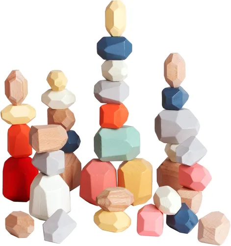 BESTAMTOY 36 piezas de piedras apilables de madera para clasificar, juguetes sensoriales para niños pequeños, juguetes Montessori de aprendizaje,