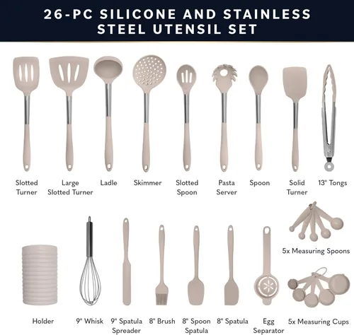 Miniatura 2 de Home Hero Juego de utensilios de cocina de silicona – Utensilios de cocina resistentes al calor y antiarañazos – Juego de espátulas ergonómicas