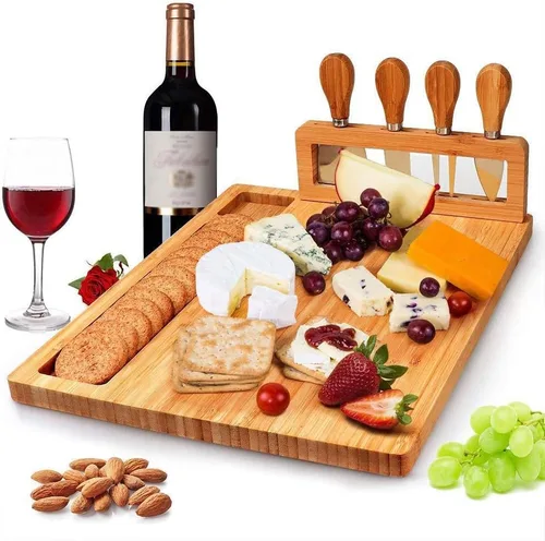 Miniatura 5 de Juego de tablas de queso y cuchillos de bambú, juego de tablas de embutidos grandes y plato de queso