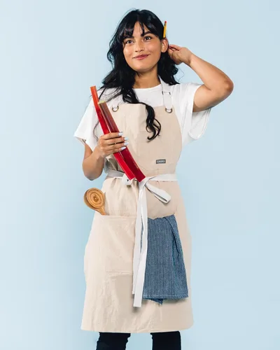 Miniatura 5 de Delantal de cocina de lino Caldo para cocinar - Delantal con peto de lino para hombres y mujeres para chef profesional, camarero o barista - Hueso