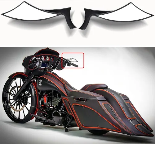 Miniatura 2 de Espejos de motocicleta en forma de murciélago negro, espejos retrovisores de motocicleta actualizados compatibles con Harley Road King, Sportster