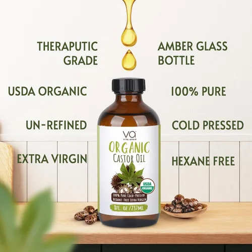 Miniatura 2 de Aceite de ricino orgánico prensado en frío sin refinar de VITAL AFFAIR en botella de vidrio - Aceite de ricino certificado por la USDA