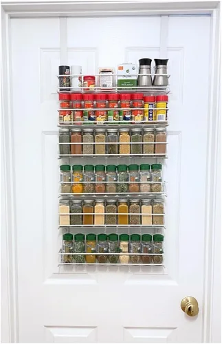 Miniatura 9 de Evelots Estante para especias de 3 niveles, montaje en puerta/pared, metal recubierto resistente, hasta 18 botellas