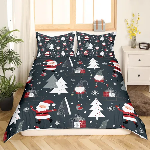 Miniatura 8 de Juego de ropa de cama de 3 piezas con diseño de muñeco de nieve, funda de edredón con temática de invierno, funda de edredón con temática de Feliz
