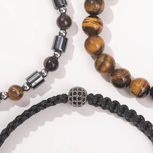 Miniatura 7 de Juego de pulseras de cuentas para hombre de 0.315 in y 0.157 in de piedras preciosas curativas trenzadas con dije de circonita cúbica, pulsera