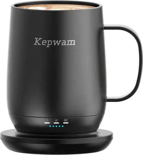 Kepwam Taza de café autocalentable T2, taza de café con calefacción inteligente de 16 onzas, duración de la batería de 150 minutos, calentador de