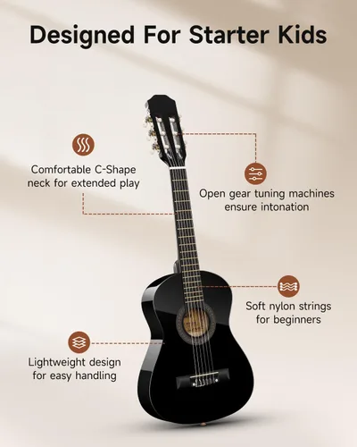 Miniatura 3 de Moukey Guitarra acústica de 30 pulgadas para principiantes, niños y jóvenes, 1/4 tamaño Dreadnought Guitarra Acustica Kit con póster de acordes