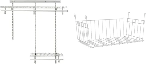 ClosetMaid 2087 ShelfTrack - Kit organizador de armario ajustable de 2 a 4 pies, cesta de estante colgante de alambre blanco para almacenamiento,