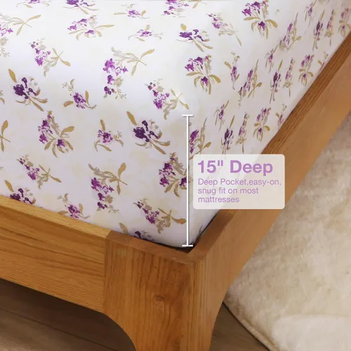 Miniatura 39 de Viviland Juego de sábanas de 3 piezas con estampado botánico de mariposas y flores rosas y moradas, sábanas de microfibra suave y transpirable