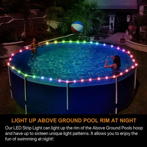 Miniatura 3 de Luces LED de piscina para piscinas sobre el suelo, luces de borde sumergibles de control remoto de 15 pies, caja de batería C, cambio de color de 16
