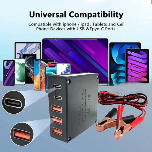 Miniatura 4 de 12V 24V a USB USB-C Buck Conversión Cargador Multi Puerto Adaptador Salida DC 5V 12A 60W