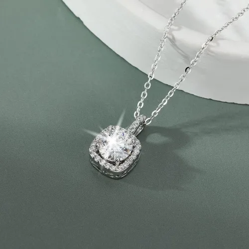 Miniatura 2 de NICE2MYMILI Collares de diamantes de moissanita de 1.0 quilates para mujer, collar de moissanita redondo VVS1 de plata 925 de 18 pulgadas, regalo
