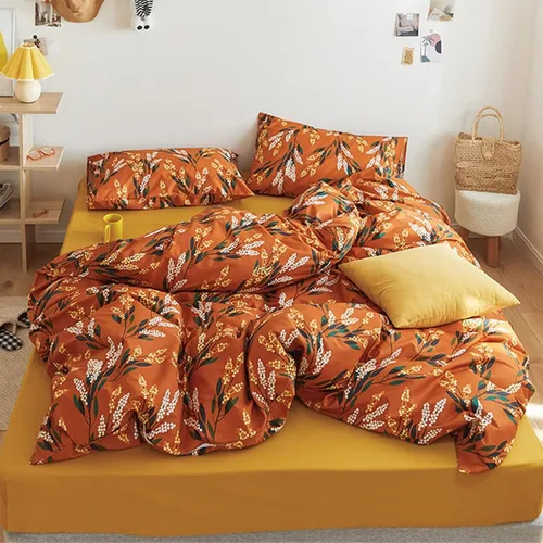 Miniatura 15 de Luxlovery Juego de edredón azul marino, tamaño King, de algodón, suave, transpirable, acogedor, con 1 funda de almohada color amarillo y 1 funda