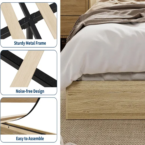 Miniatura 5 de GarveeHome Marco de cama de plataforma de madera de tamaño individual, marco de cama de madera sin cabecero, soporte de listones de madera,