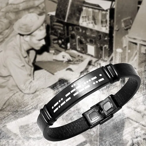 Miniatura 6 de Morse Code - Pulsera de cuero para hombre, con grabado de código secreto para novio, padre, esposo, para él, pulsera con mensaje oculto