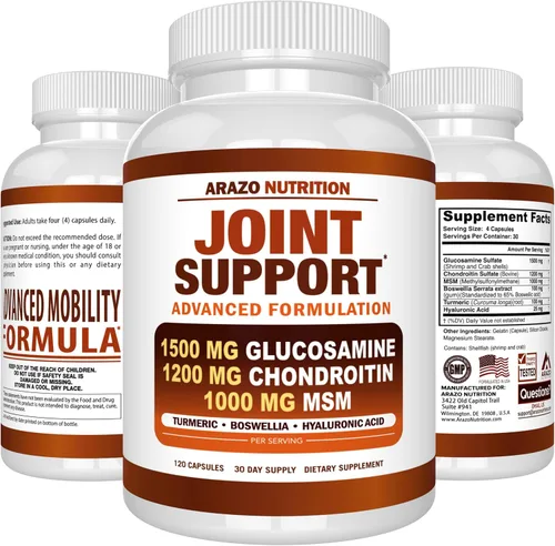 Miniatura 8 de Arazo Nutrition Glucosamina Condroitina Cúrcuma Msm Boswellia - Suplemento de apoyo articular para aliviar 120 cápsulas para huesos, espalda
