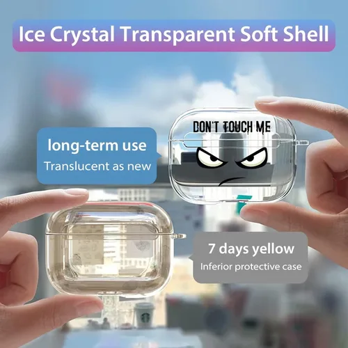 Miniatura 3 de Funda transparente para AirPod Pro 2019, Don't Touch My PODS, funda negra con llavero de ojos grandes, linda caricatura para AirPods Pro, funda