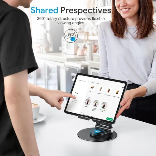Miniatura 2 de OMOTON Soporte giratorio para tablet iPad con base giratoria 360°, soporte plegable ajustable para dibujo, compatible con iPad Pro/Air/Mini y más