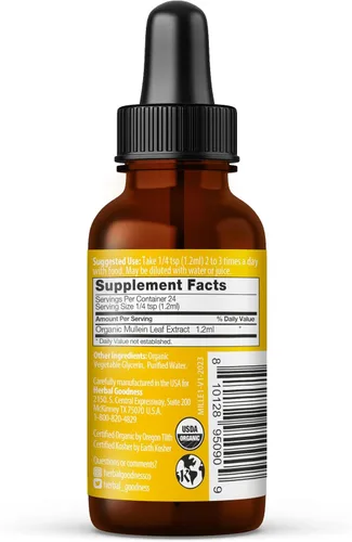 Miniatura 2 de Herbal Goodness Extracto de hoja de gordolobo - Gota de gordolobo para desintoxicación de pulmones, propiedades de expectorantes herbales