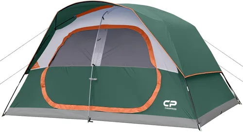 CAMPROS CP Upgraded 6/8 Person Camping Tents, Waterproof Windproof Family Tent with Larger Mesh Windows & Door, Double Layer, Easy Set Up, Verde