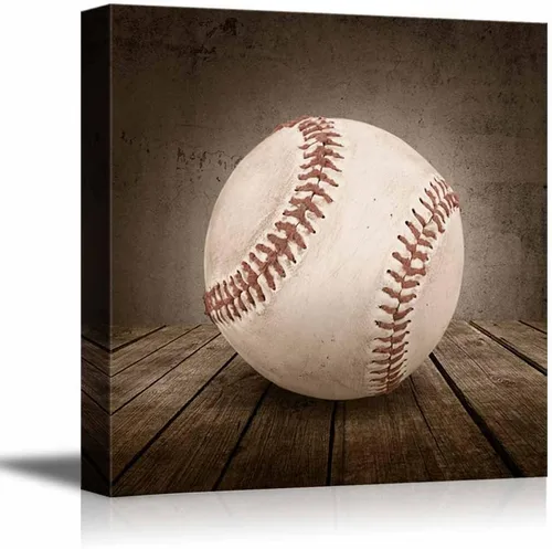 wall26 - ¡Home Run! Panel deportivo cuadrado rústico de béisbol - Celebrando las tradiciones deportivas estadounidenses - Arte en lienzo para el