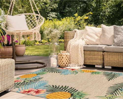 Liora Manne Ravella - Alfombra duradera para interiores y exteriores, estabilizada a mano con rayos UV, tropical neutro, 5 pies x 7 pies 6 pulgadas