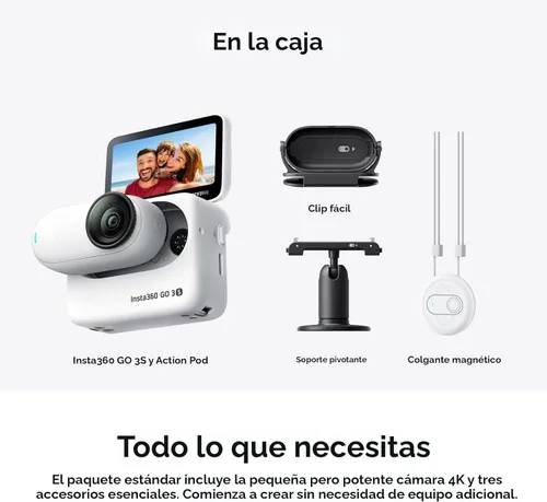 Miniatura 8 de Insta360 GO 3S - 128 GB Blanca 4K Cámara de vlog portátil pequeña, POVs con manos libres, montaje en cualquier lugar, estabilización, vida útil