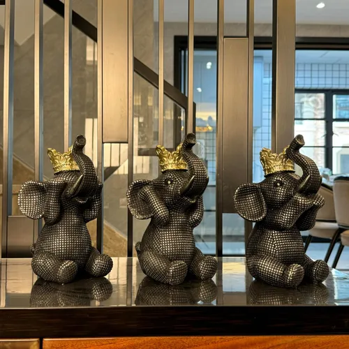 Miniatura 9 de Etlemonde Estatua de elefante para el hogar, decoración de rey negro y dorado con corona de elefante, escultura de elefante para sala de estar