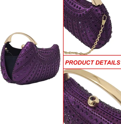 Miniatura 3 de HUANG ZHUANG Elegante bolso de mano de cristal con diamantes de imitación para mujer, bolso de fiesta, boda, baile de graduación, bolsa brillante